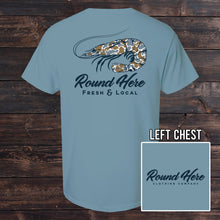 Load image into Gallery viewer, 'Round Here Clothing Blue Camo Shrimp