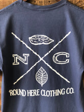 Load image into Gallery viewer, 'Round Here Clothing X-Mark North Carolina Tobacco & Sweet Potato Pocket Tee China Blue