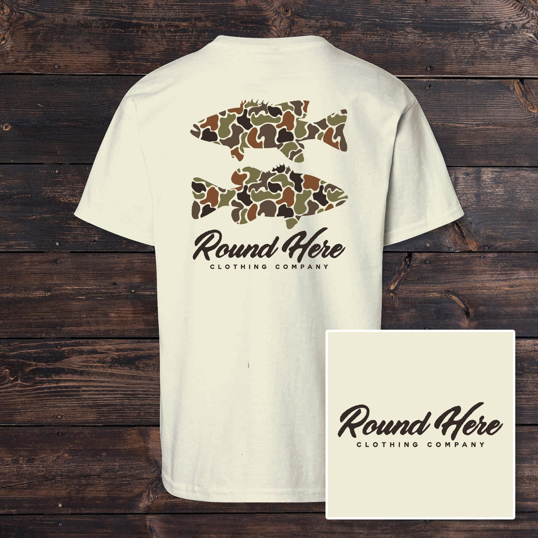 Round Here Clothing Duck Camo Bass Youth T-Shirt Off White