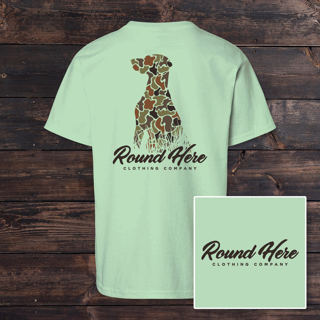 Round Here Clothing Duck Camo Dog Youth T-Shirt Mint Green